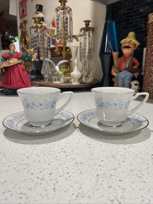 Vintage Nitto Verona 2852 Blue Flower  RARE HTF MCM Set Of 2 Teacup And Saucer