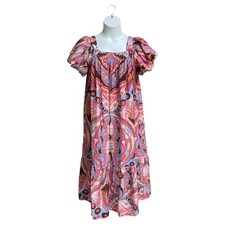 Umgee Boutique Style Boho Paisley Print Midi Dress Brown Pink Size Large NWT