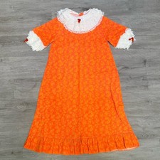 Vintage 1960s  Her Majesty  Girls Nightgown Orange Lace Trim Size 10