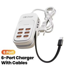 EU/US/UK 6-Ports USB Charging Extension Socket with Type-C Cable 3USB 3PD