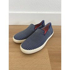 Rothy's Riviera Pinstripe Slip On Sneakers Blue White Knit Shoes Women's 8.5