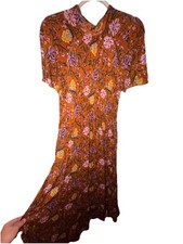 Boden Tie Back Gathered Maxi Dress Pumpkin Freesia Burnt Orange Floral US 10