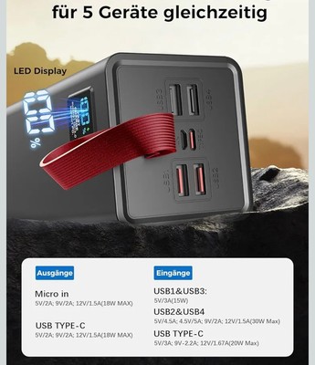 Power Bank 70000mAh, groß, Externer Handyakku PD 30W& QC 3.0 Schnell Aufladende
