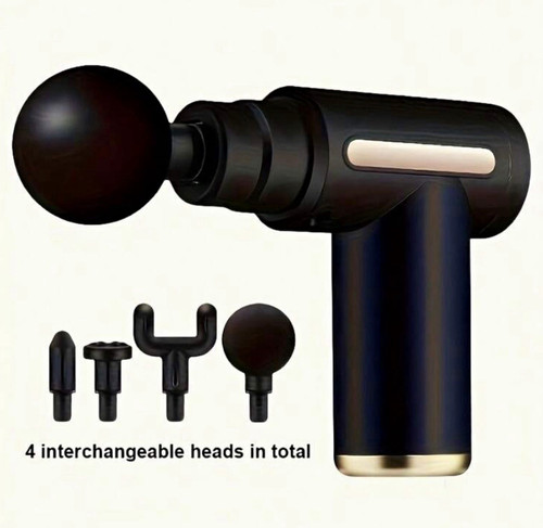 Handheld Percussion Massage Gun, Battery Powered, 4 Heads, Black for Body