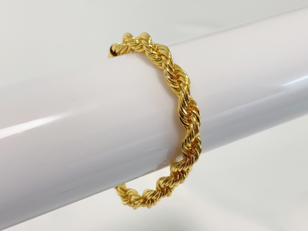 14K Yellow Gold 7.5mm Diamond Cut Rope Chain Bracelet Mens Women