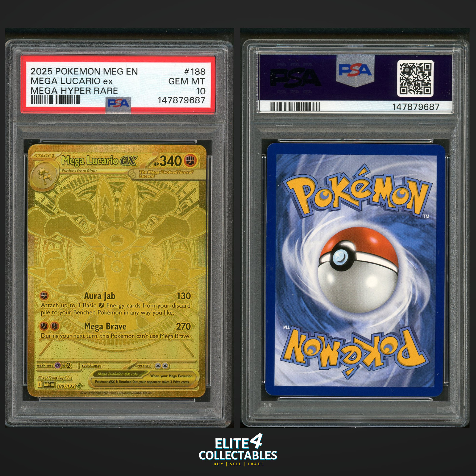 Mega Lucario EX 188/132  - PSA 10 (Mega Evolution)
