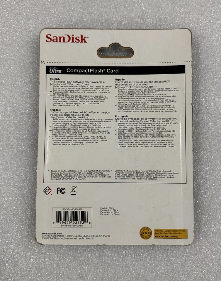 SanDisk Ultra Compact Flash CF Card 8GB (30MBs) New, Sealed, Shipping Included. - Image 4 of 4