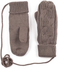 Women's Tan Mittens with String, Lined, Acrylic, One Size