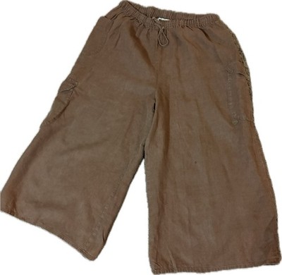 Flax Cargo Pants With Patch Pockets, Brown, Large