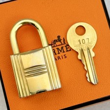 HERMES Cadena Set of Padlock Key Gold Charm Number random Authentic Used Japan