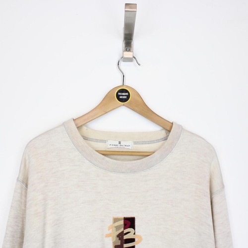 Balmain, Vintage 90s Pierre Balmain Paris Beige Spellout Sweatshirt Jumper