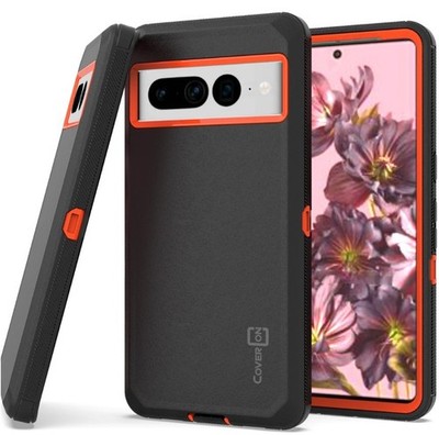 CoverON For Google Pixel 7 Pro Case, Rugged Black/Orange