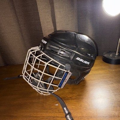 Bauer Full Face Ice Hockey Helmet Black Gray Face Mask Chin Strap HECC