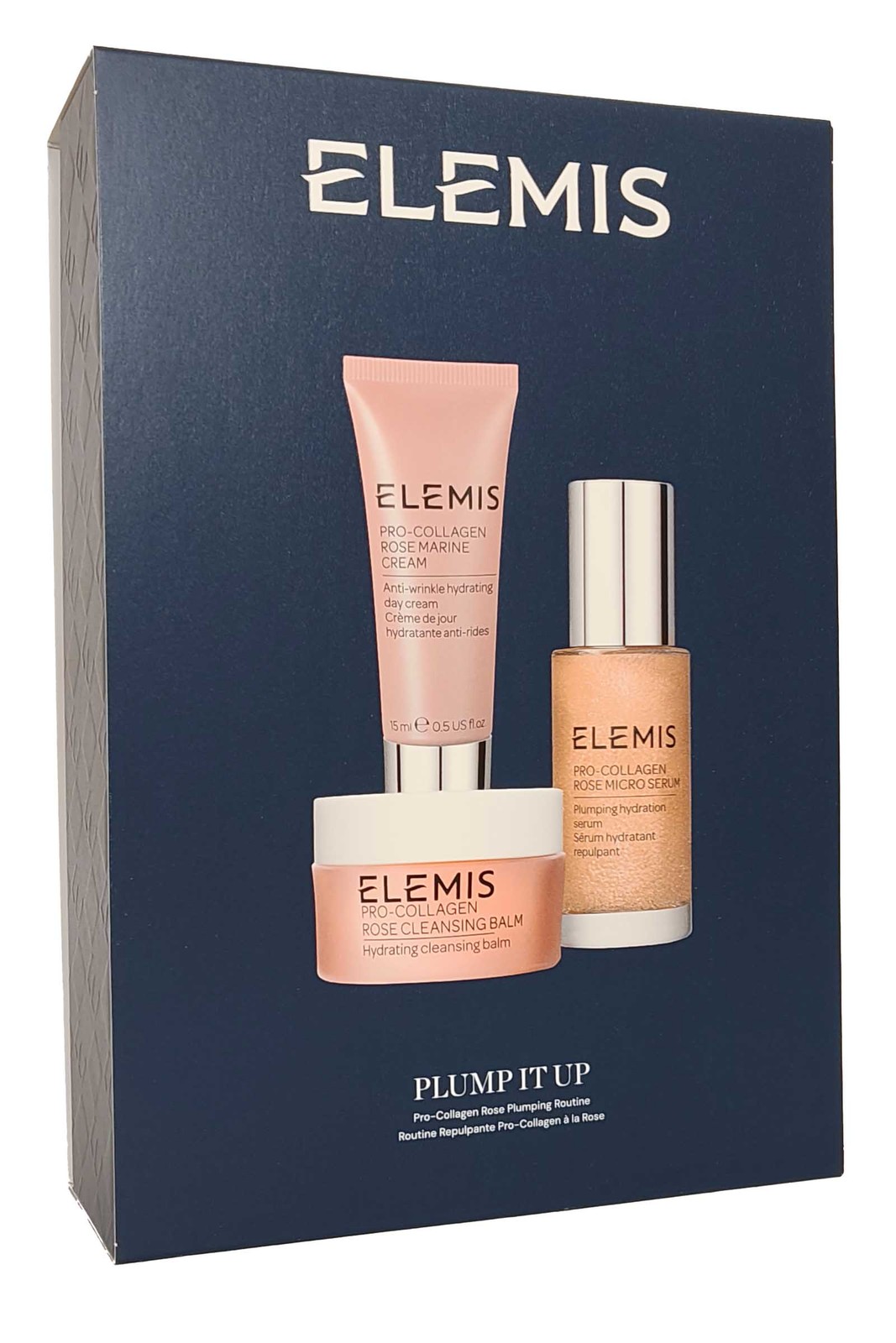 Elemis Pro Collagen Plump It Up Cleansing Balm 20g Rose Serum 30ml Cream 15ml