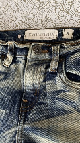 EVOLUTION In Design Jeans Kits Slim Fit Distressed Wash Moto Acid Wash Size 8 - Picture 3 of 10