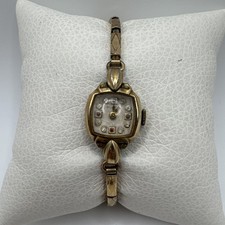 Vintage BULOVA Art Deco Gold Plate Ruby Diamond Face Ladies Watch Not Working