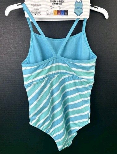 Hurley Youth 1 Piece Swim Suit Blue Striped Size 4 NWT - Picture 7 of 14
