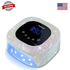 Lámpara de Uñas LED UV Inalámbrica con Diamante Plata Brillante, 72W Recargable Nai...