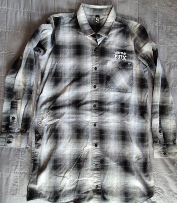 Fox Shirt Mens Medium Black White Plaid Moto-X Flannel Button Up Long Sleeve