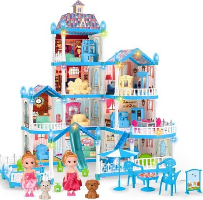 Barbie Dreamhouse Playhouse 4-Story 11 Rooms Doll House with 4 Dolls Toy Figures