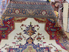 Auth: Antique NORTH WEST Rug Heriz Confluence Mystical ART Ivory 9x12 N