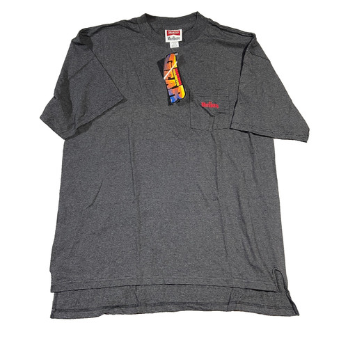 Marlboro, Vintage 90s Marlboro Striped Pocket T Shirt Size L/XL Single Stitched Deadstock