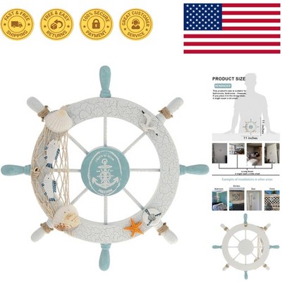 Hand-Painted Nautical Beach Ship Steering Wheel Wall Décor - 11'' Diameter