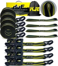 Reflective Ratchet Straps, (4) 1.5" x 15' Tie Down Strap Sets + (4) Soft Loop...