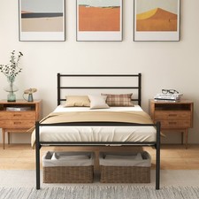 3FT Single Metal Bed Frame Heavy-duty Slatted Platform Bed Headboard