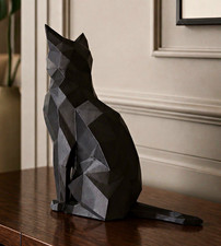 Black Geometric Cat Figurine Modern Freestanding Home Decor Sculpture