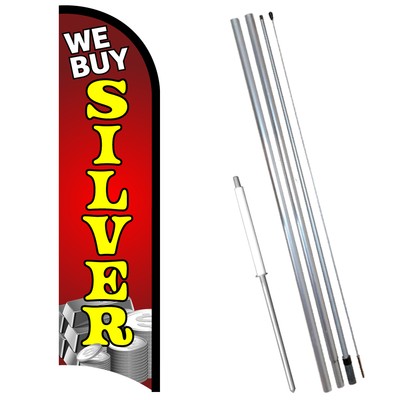 We Buy Silver Premium Windless Feather Flag Bundle (Complete Kit) OR Optional Re