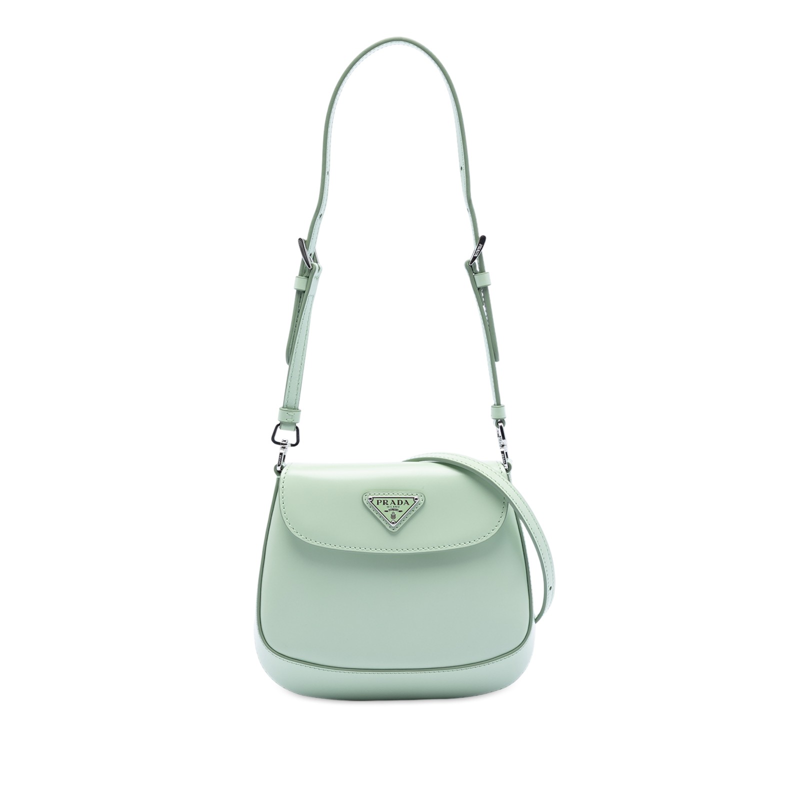 Authenticated Prada Mini Brushed Leather Cleo Flap Mint Calf