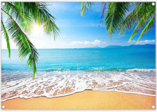 ZTHMOE 7X5Ft Fabric Summer Hawaii Beach Photography Backdrop Tropical Seaside