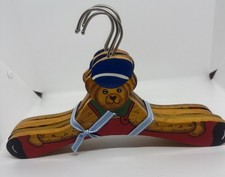 Vintage Child Wood Wooden Clothes Hangers Painted Bear 12 In Sealed Set Of 5