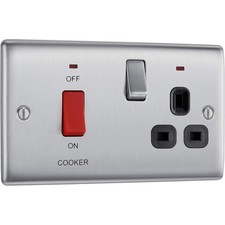 BG 45A Double Pole Cooker Connection Unit Switch Black Nickel Neon 1 Gang