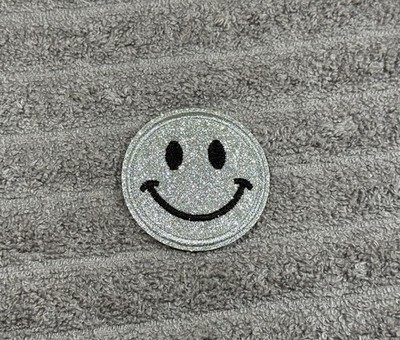 Smiley Face Patch Silver Sparkly Glittery Iron-On / Sew-On