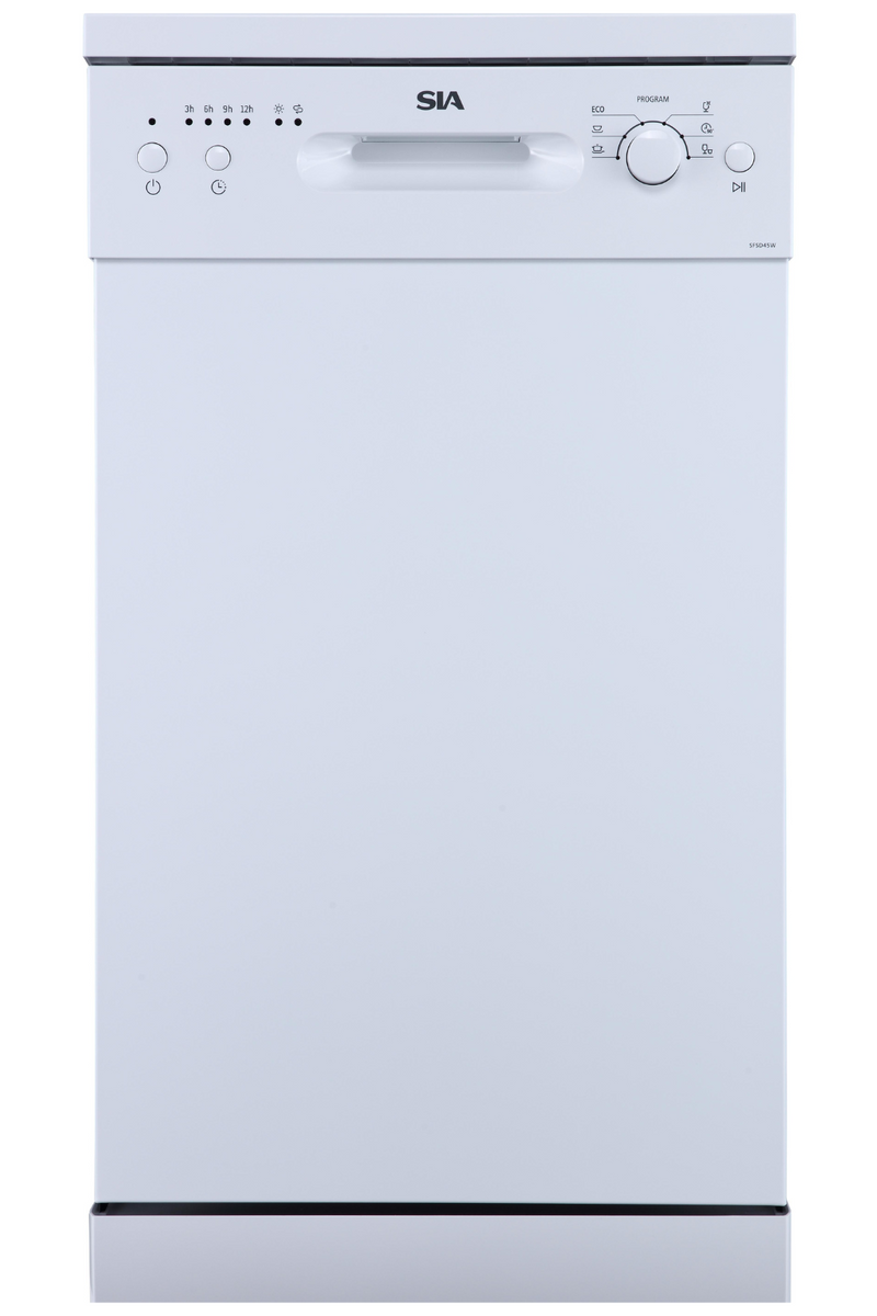 SIA SFSD45W 45cm Freestanding Dishwasher, 9 Place Settings, White