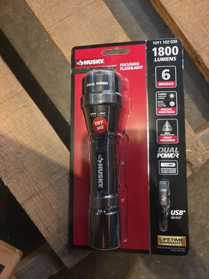 #ad Husky 1800 Lumens Dual Power LED Rechargeable Lithium Ion Focusing Flashlight $18.89