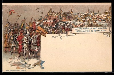 Lithographie Proclamation du Roi Mathias I., Ganzsache 