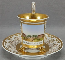 KPM Berlin Hand Painted Das Potsdammer Thor Zu Berlin Empire Form Cup & Saucer