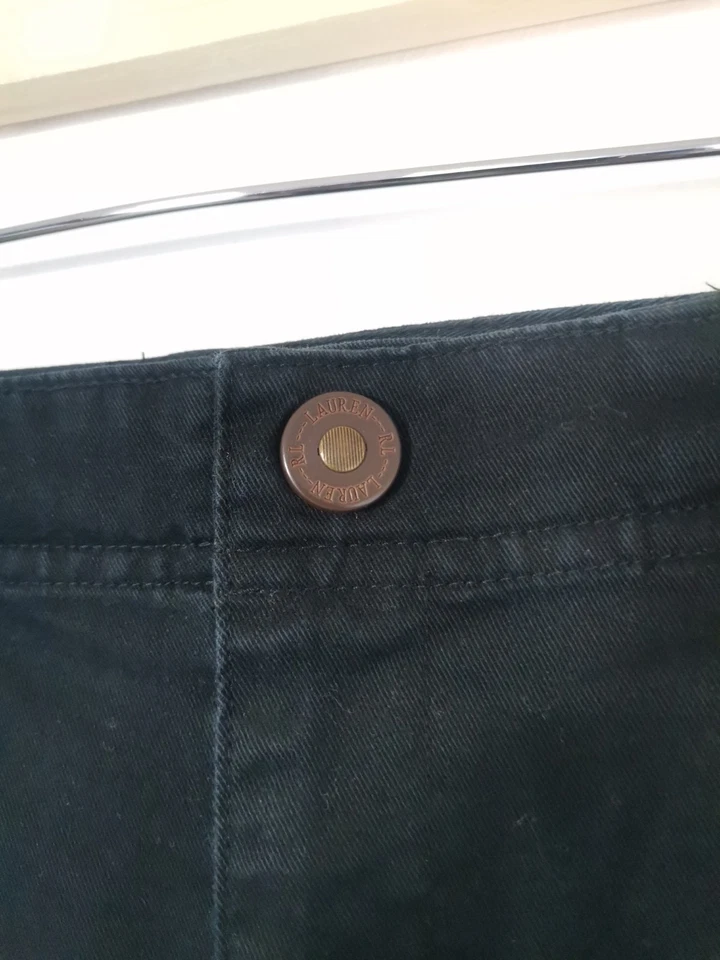 Lauren Ralph Lauren LRL темно-синий опрятный Chino юбка размер 10 коричневый кожаный карман  - Изображение 4 из 4