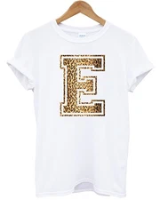 E Leopard T Shirt Printed Graphic Name Lettering Text Mens Womens Kids 