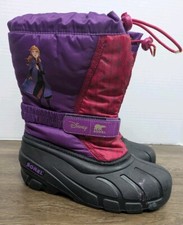 Sorel Disney Frozen II Anna Purple Rain Snow Boots Kids Size 4 Wool Liner Winter