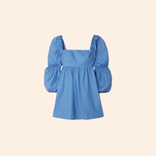 NWT $218 Reformation Michaela Dress Azure Blue Mini Long Sleeve Babydoll ES 22