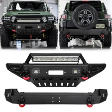 Vijay Front/Rear Bumper W/Winch Plate&LED Lights For 2007-2014 Toyota FJ Cruiser