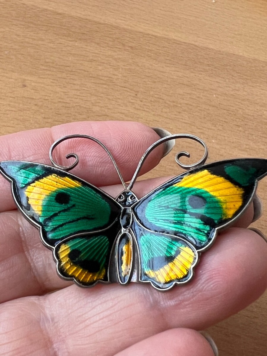 VINTAGE DAVID ANDERSEN NORWAY LARGE GREEN YELLOW ENAMEL