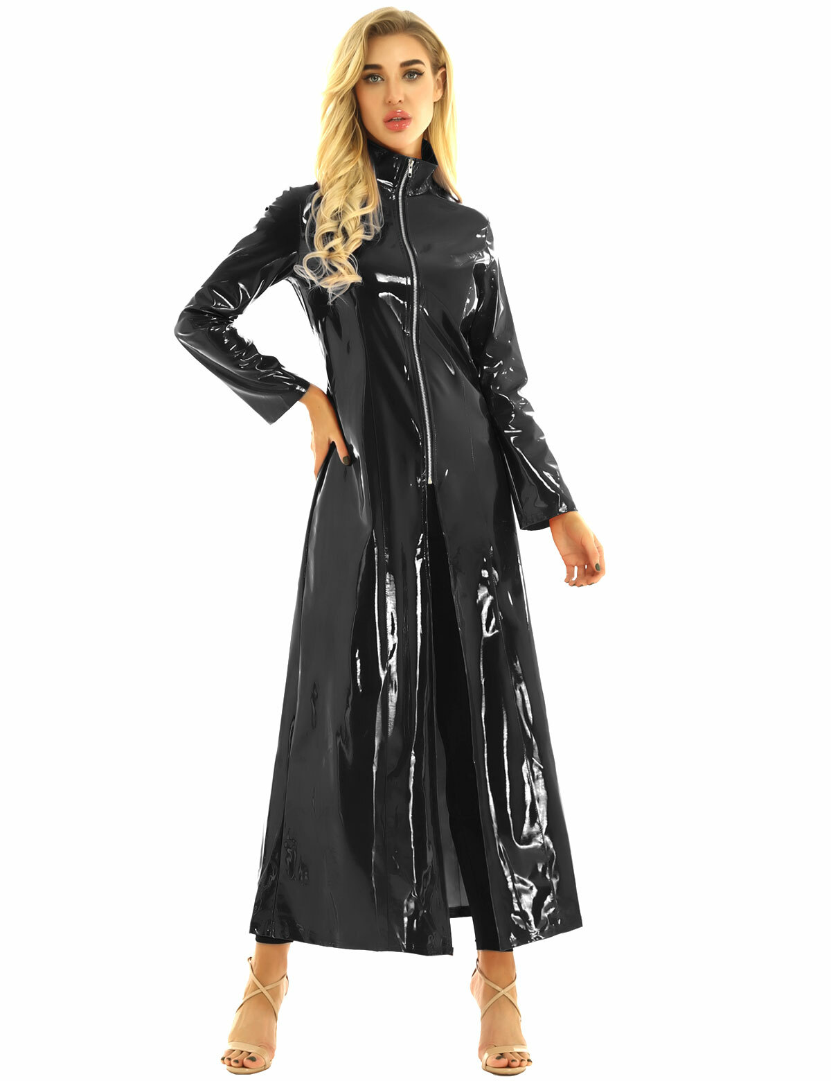 Unisex PVC Mantel Glänzend Lederjacke Lange Jacke Robe Party Club ...