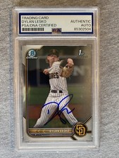 PADRES- DYLAN LESKO AUTOGRAPH 2023 1st BOWMAN CHROME TRADING CARD PSA SLAB 504