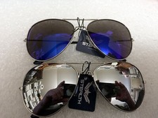 2 PAIR AVIATOR SUNGLASSES BLUE MIRROR  SILVER MIRROR LENS TOP COP AV LOT