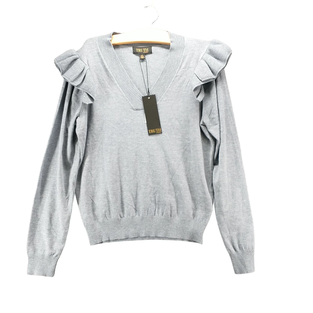 Gray v shop neck sweater women's